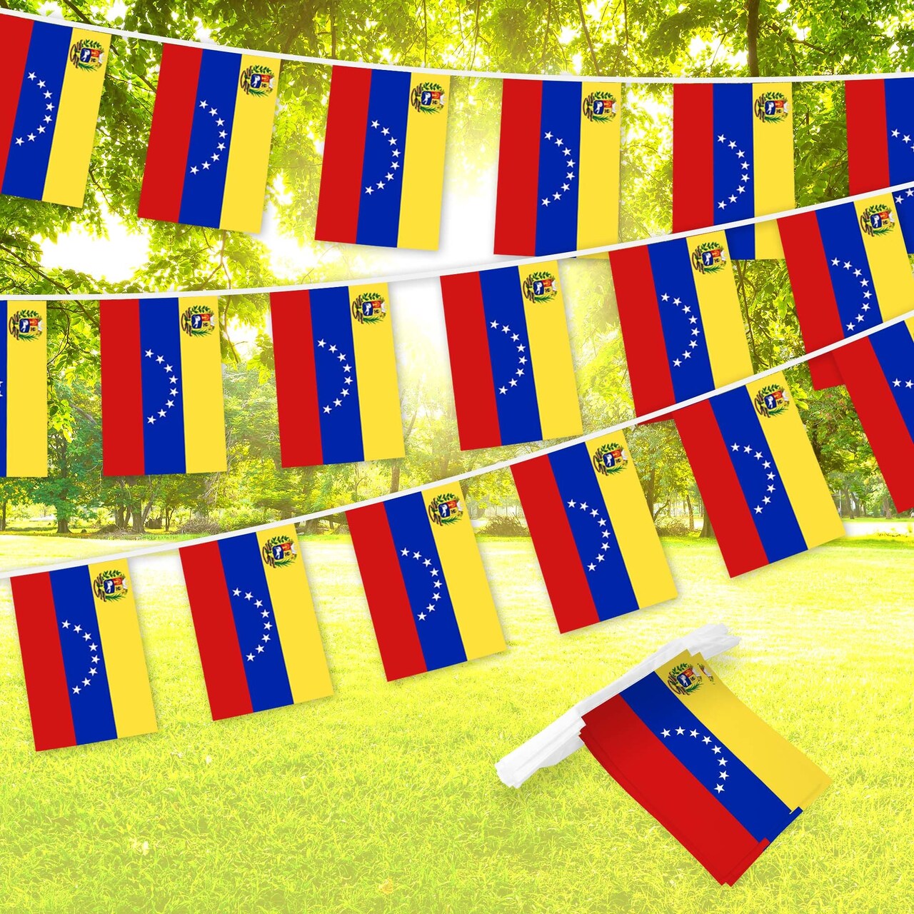 G128 Venezuela 	Venezuelan Bunting Banner | Flag 8.2 x 5.5 Inch, Full String 33 Feet | Printed 150D Polyester, Decorations For Bar, School, Festival Events Celebration
